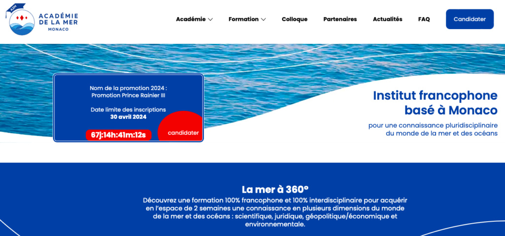 Appel à candidatures pour la formation de l'Académie de la Mer de Monaco